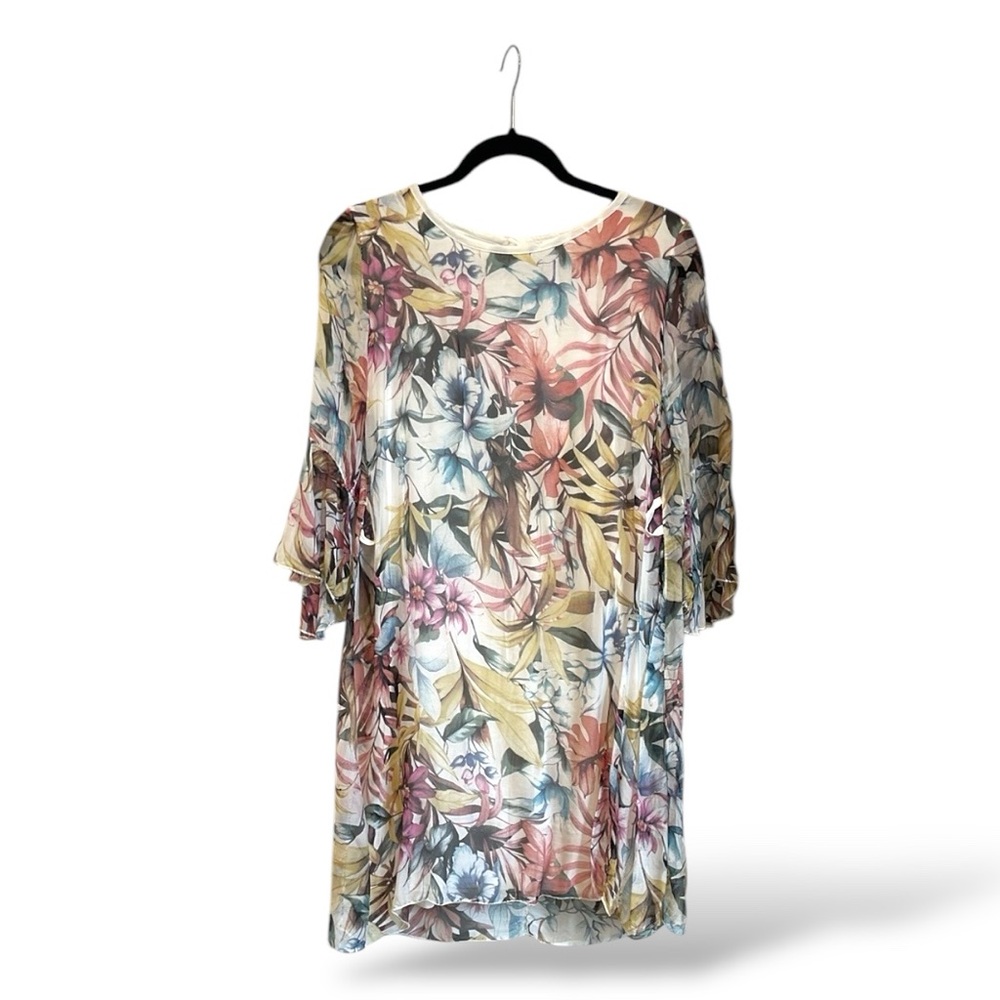 Italian Floral Print Silk and Viscose Shiffon Dress